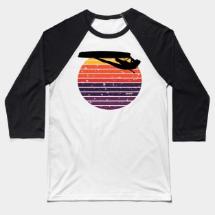 Kitesurfer Freestyle Action Black Silhouette Retro Sunset Baseball T-Shirt